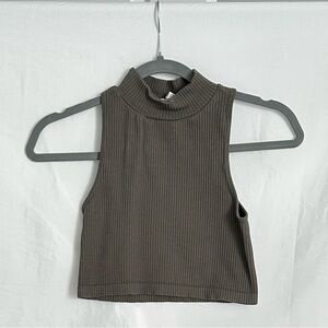 Sleeveless Ribbed Top - Olive Green